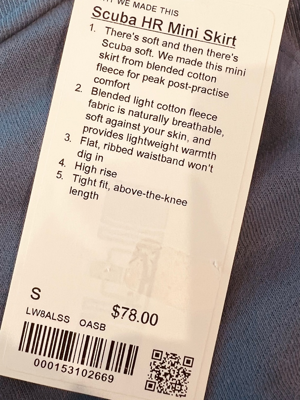 Lululemon Scuba High Rise Mini Skirt Oasis Blue Cotton Blend Fleece Size Small - Picture 7 of 8